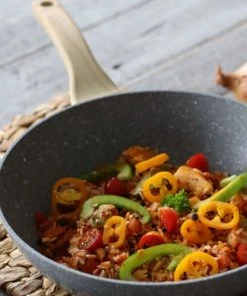 Menastyl Poêles Et Wok Wok Avec Poignées En Aluminium Et Bois 28 Cm -Poêles et wok Soldes wok avec poignees en aluminium et bois 28 cm 4