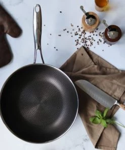 OGO Living Poêles Et Wok Wok Fond Nid D'abeille En Acier Inoxydable 28 Cm -Poêles et wok Soldes wok fond nid d abeille en acier inoxydable 28 cm 2