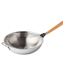 Mastrad Poêles Et Wok Wok Gourmet En Inox, Sa Poignée En Bois Et Sa Grille En Acier